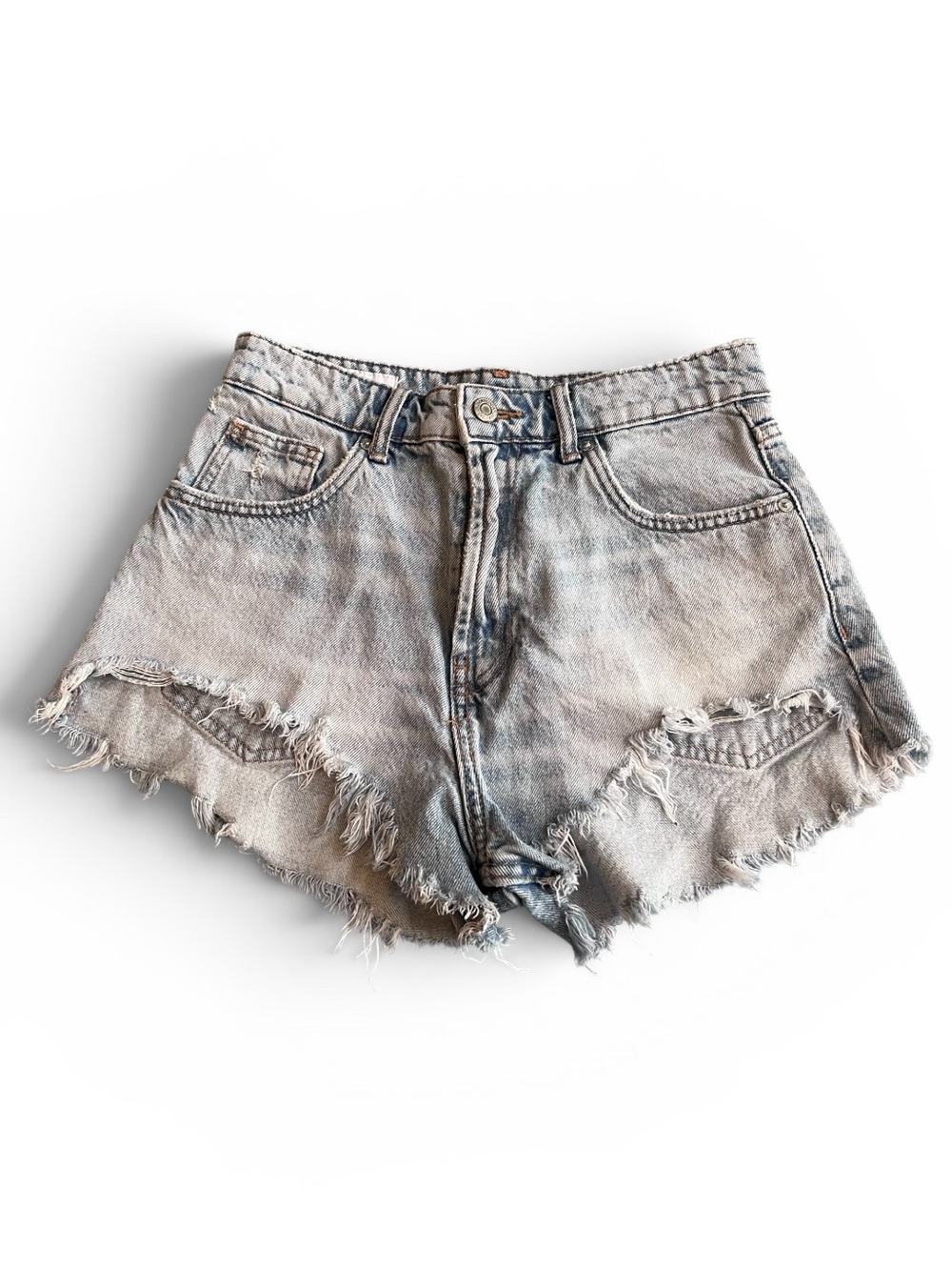 Zara Cutoff Denim Shorts Sz 4 Light Wash Frayed Hem 100% Cotton